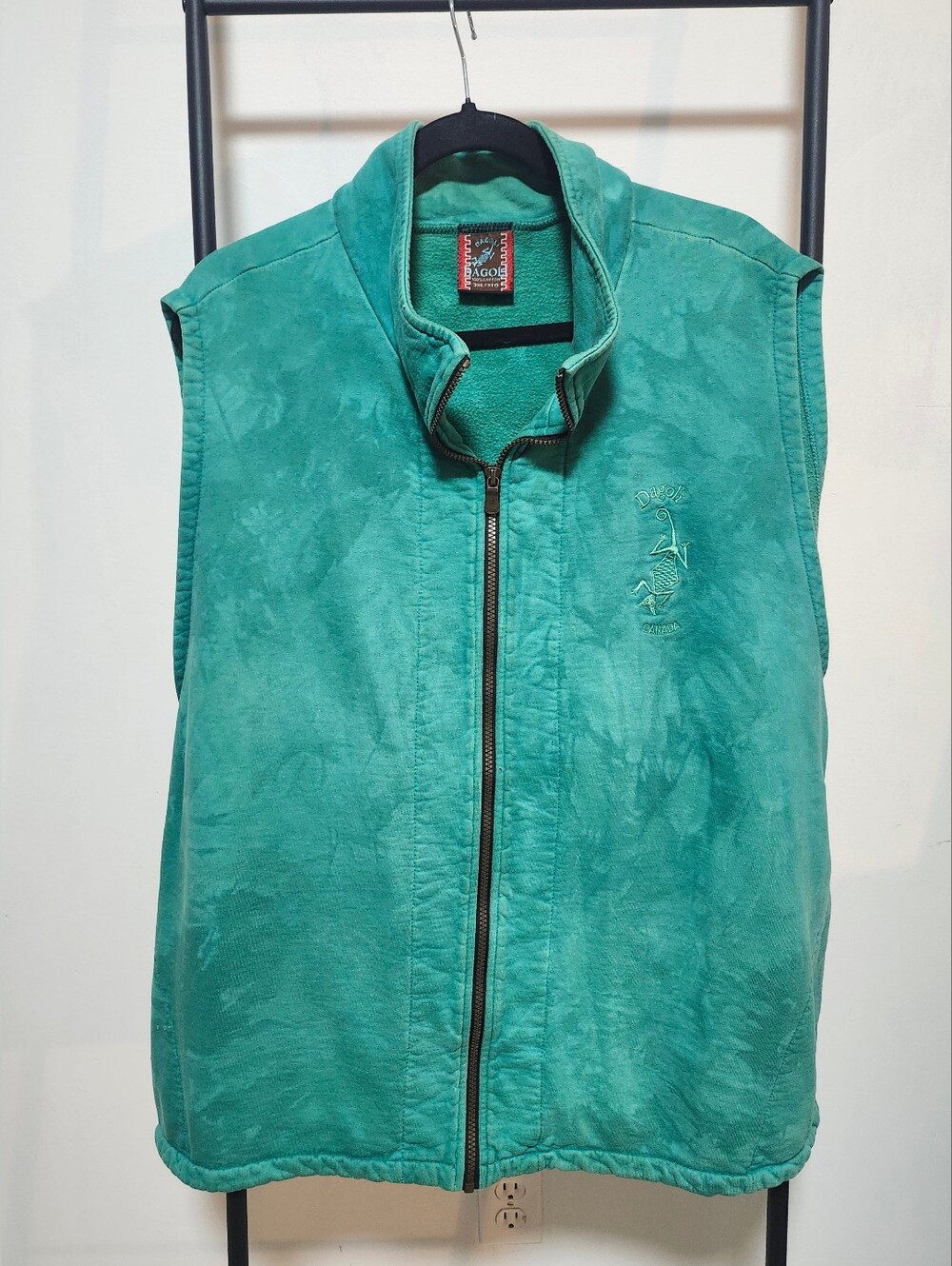 Unisex Vintage Dagoli Teal Zip-Front Tye Dye Vest With Gecko Logo